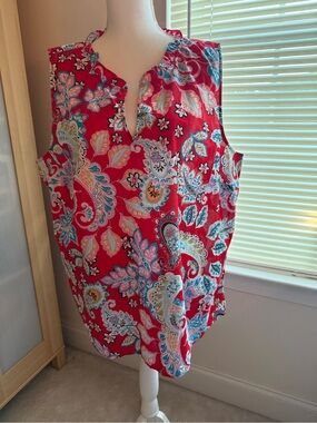 Talbots Red Paisley Sleeveless Top